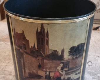 Vintage French metal paper Bin.In nice condition,having lovely patina