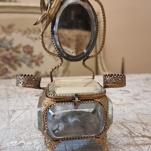 Napoleon III Jewelry Box Set: Antique Bird Frame, Paris View