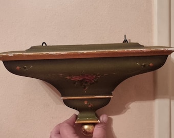 Castel St. Aubin wood shelf for clock.Beautiful German bracket shelf originally made for a clock with handpainted fowerst