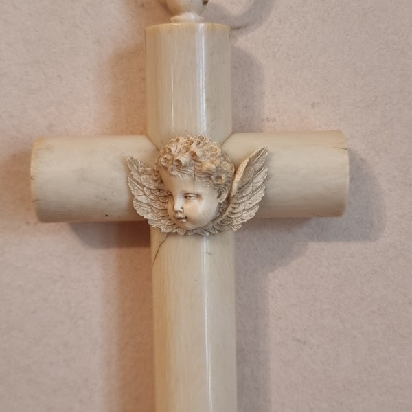 Antique French Crib Cradle Protector, Angel Cross Crib Protector.Antique French Croix Lovely 19th Century.