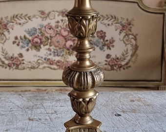 Single Weathered Antique Bronze French Pricket Church Candlestick