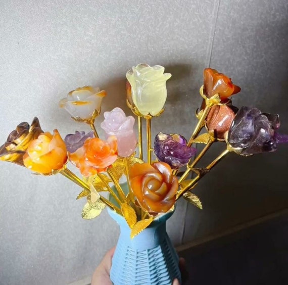 Crystal Flowers, Natural Crystal Bouquet, Artificial Flowers for Interior,  Natural Carved Crystal Flowers 