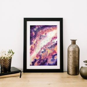 Watercolor Galaxy Painting, Wall art, Sacred Geometry Painting, Custom Galaxy Painting, Artwork with Symbols and Meaning
