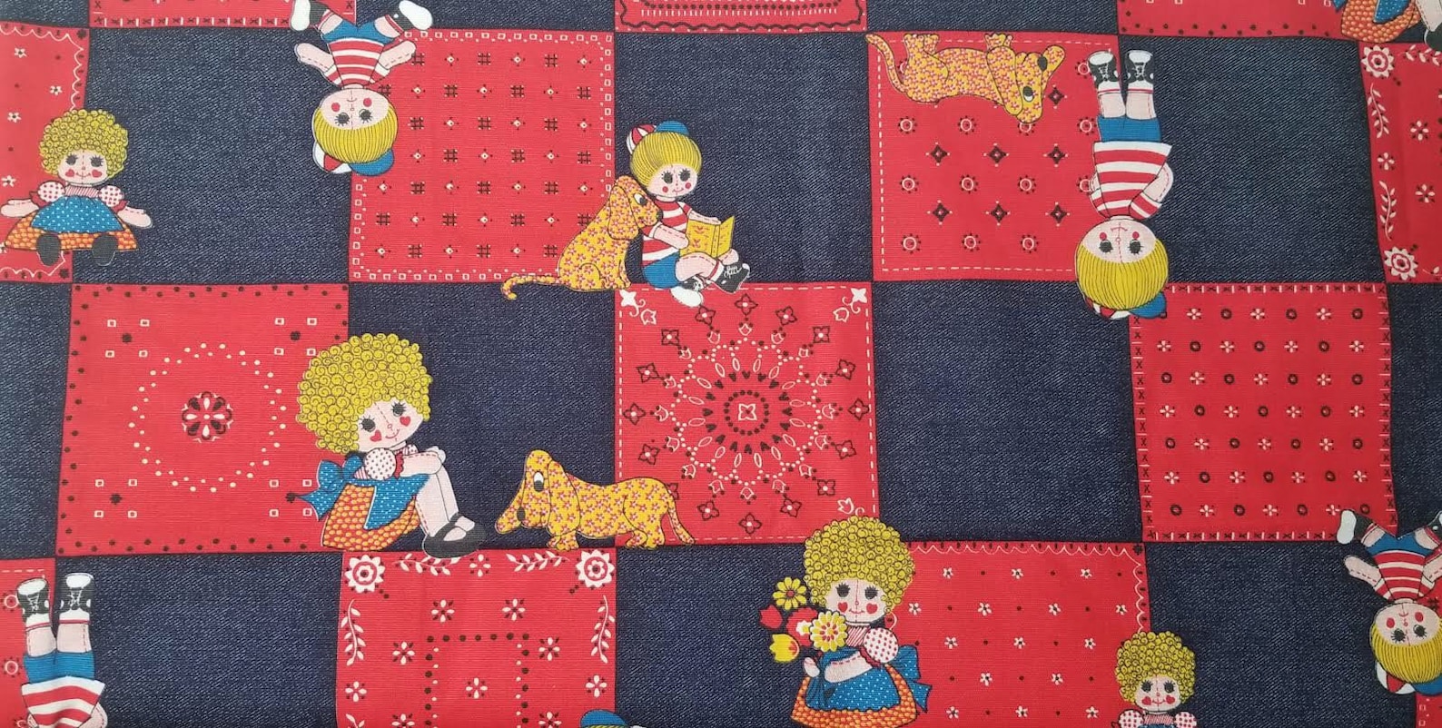 Vintage 1970s Rare Spring Mill Rag Doll Cheater Half Yard in Denim ...