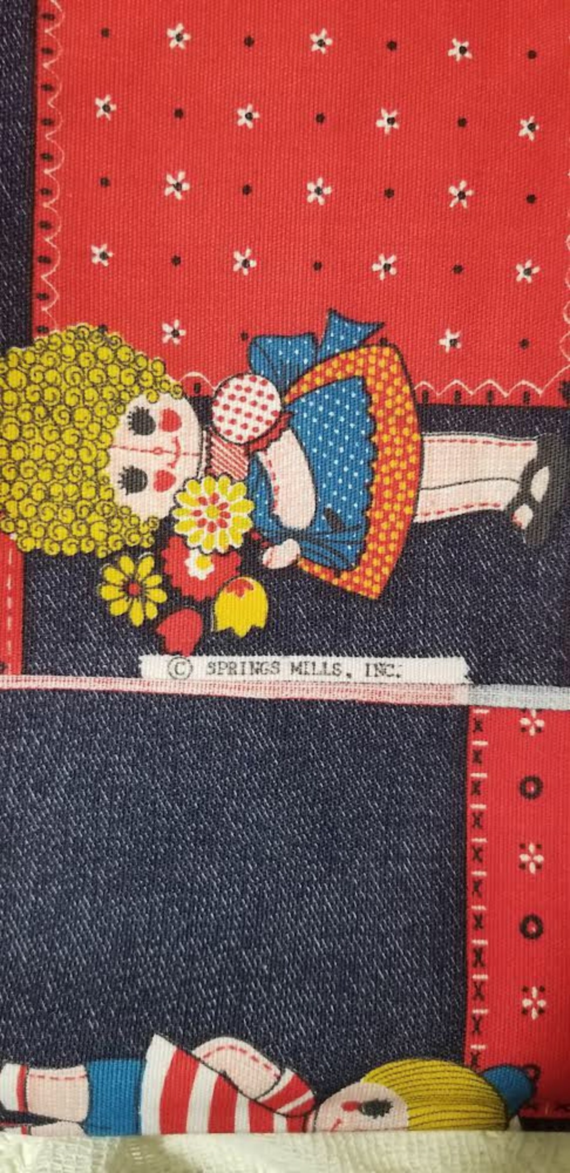 Vintage 1970s Rare Spring Mill Rag Doll Cheater Half Yard in Denim ...