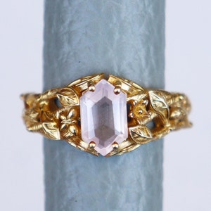 Rose Quartz Leaf Branch Promise Ring 14K Yellow Gold Rings Fine Jewellery Pink Gemstone Gifts Nature Inspire Ring Anniversary Ring