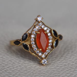 Genuine Marquise Black Onyx Carnelian Ring, Solitaire Handmade Rings, Carnelian Ring, 925 Sterling Silver Birthday Gift, Engagement Ring