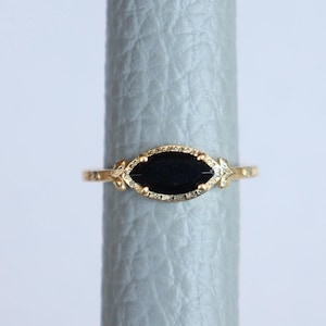 Natürlicher Schwarzer Onyx Ring Gelbgold Statement Ring Vintage Solitär Ring Schwarzer Edelstein Ring Blatt Ring