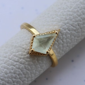 Prehnite Sterling Silver Ring, Engagement Gift, Gold Filled Prehnite Ring, Natural Prehnite, Gemstone Cabochons, Anniversary Gift, Boho Ring