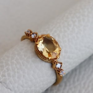 Natural Citrine Gemstone Ring ~ 925 Sterling Silver Promise Ring ~ Dainty Citrine Ring For Women&#39;s ~ 14k Gold Citrine Ring ~ Engagement Gift