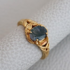 Natürliche Oval Moosachat Verlobungsring 14k Weißgold Einzigartige Versprechen Ring Brautring Natur inspiriert Blattring Jahrestag Geschenke für Frauen