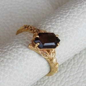 Unique Leaf Design Smoky Quartz Engagement Ring Vintage Filigree Style Smoky Quartz Wedding Ring Art Deco Bridal Promise Ring Gift For Her