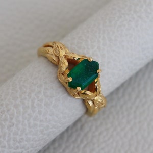 Natural Green Jade Ring, Solitaire Ring, 18k Gold Plated Ring, Engagement Ring, Dainty Promise Ring, Nature Inspire Ring, Tree Branch Ring
