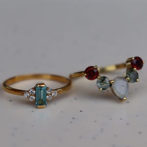 Aquamarine Moss Agate Garnet Moonstone Ring - Multi Stone Ring - Midi Ring - Handmade Ring - Gift Ring - Women Jewellery - Ring