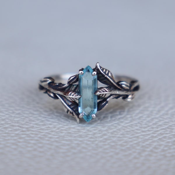 Nature Inspired Blue Topaz  925 Sterling Silver Gemstone Engagement November Birthstone Anniversary