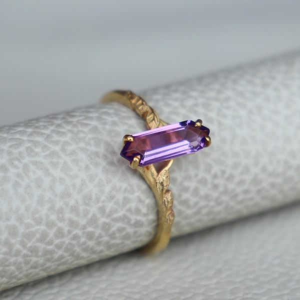 18k Gold Plated Amethyst 925 Sterling Silver Solitaire Ring