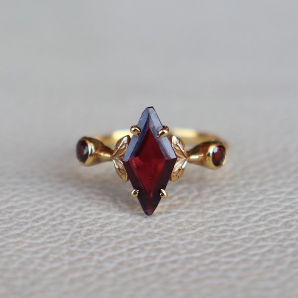Natural Garnet Ring, 14K Gold Plated Ring, Nature Inspired Ring, Handmade Ring, Diamond Cut Gemstone Ring, Women Promise Ring For Her