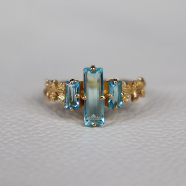 Aquamarine Ring, Nature Inspired 925 Sterling Silver Ring, Birthday Anniversary Gift Ring, December Jewellery Her