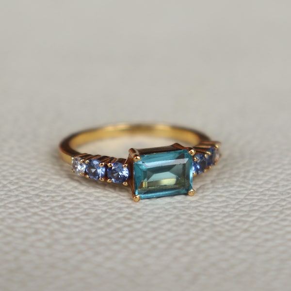 Solitaire Blue Topaz Sapphire 14K Gold Filled Sterling Silver Ring