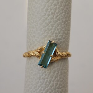 Sterling Silver Aquamarine Branch Ring – Rectangular Bar Stone Nature Jewelry