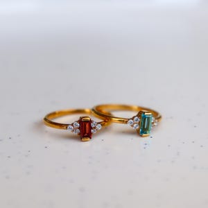 Red Mini Garnet Ring - 18k Gold Vermeil 925 Sterling Silver Ring - Engagement Ring - Handmade Solitaire Ring - Wedding Ring - Gift For Her