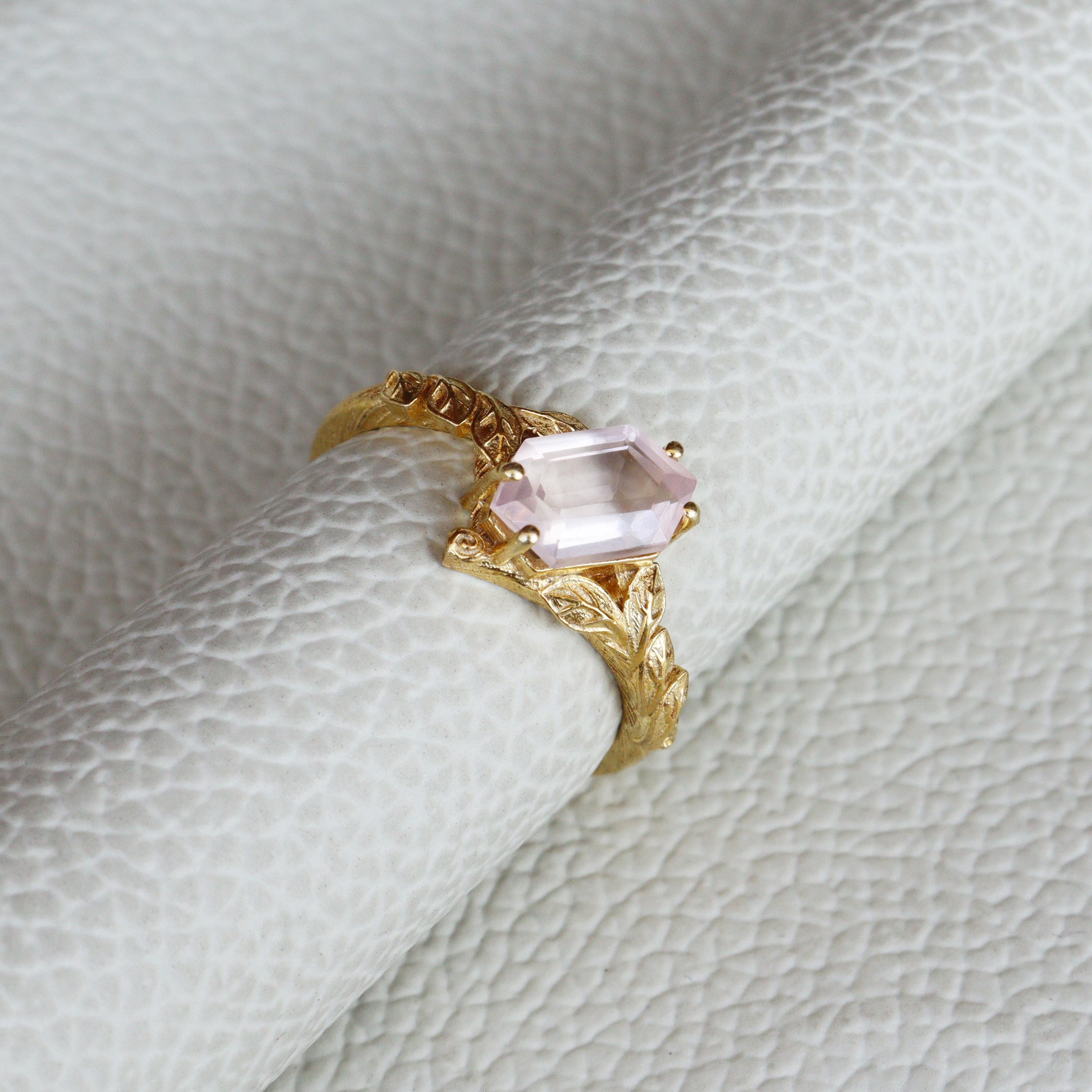 Vintage Rose Quartz Engagement Ring Nature Inspired Cluster Promise Ring Rose Gold Art Deco Leaf Pink Gemstone Branch Bridal Sets Ring Gifts