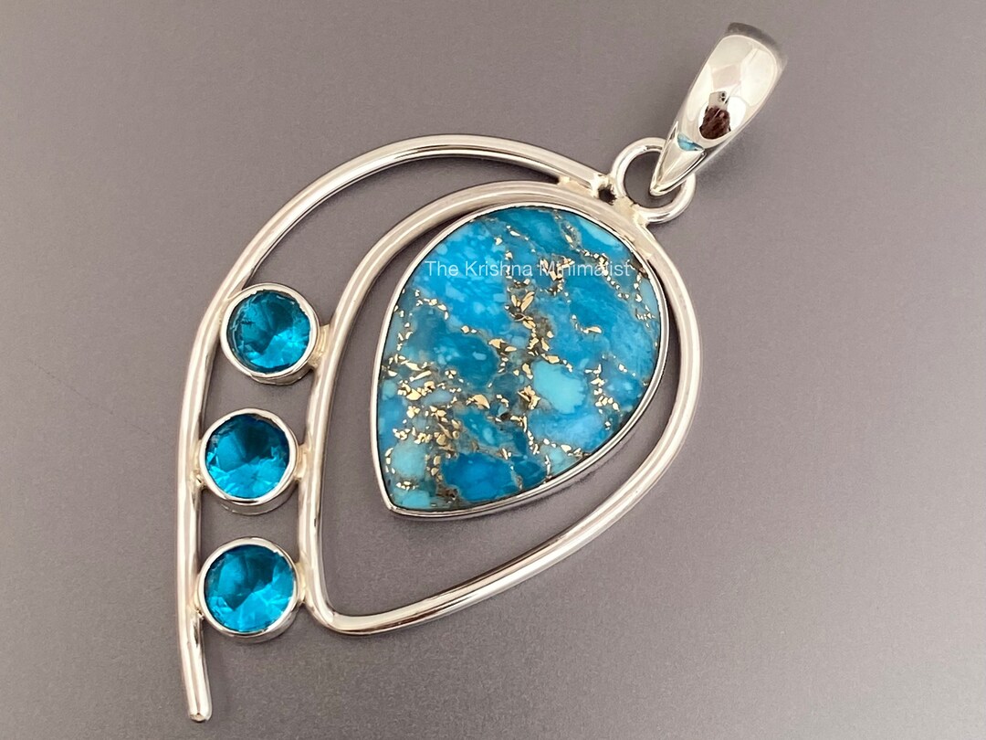Copper Topaz Natural Blue Copper & Blue Topaz Pendant Handcrafted Big - Etsy