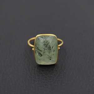 Natural Prehnite Ring 14K Gold Ring Prehnite Bezel Ring Boho Ring Healing Stone Jewellery Women Silver Ring 14K Gold Plated Silver Ring