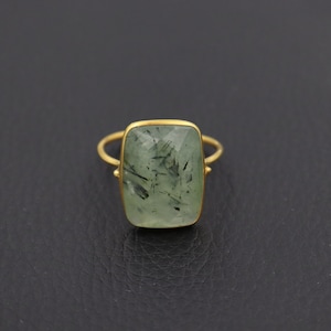 Natural Prehnite Ring 14K Gold Ring Prehnite Bezel Ring Boho Ring Healing Stone Jewelry Women Silver Ring 14K Gold Plated Silver Ring