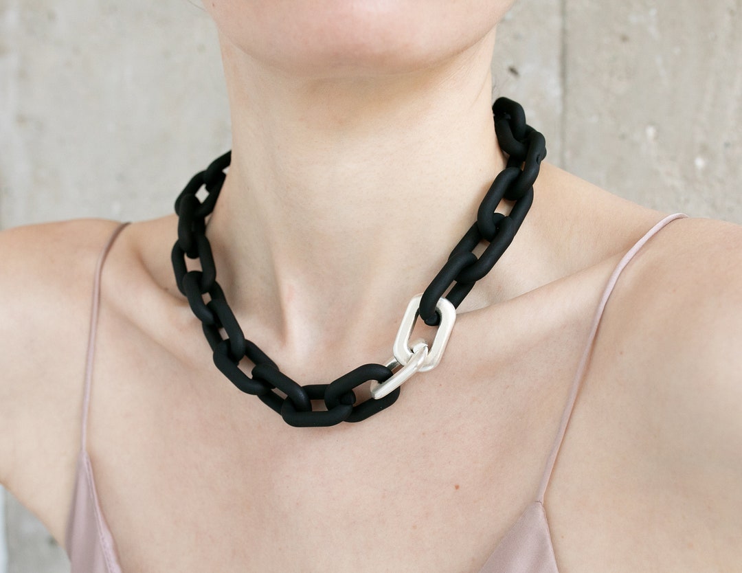 Chunky Chain Necklace Acrylic Chain Link Necklace in Black Etsy