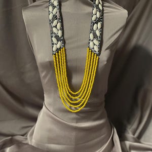 Statement Yellow Beaded Necklace: Boho Tribal Jewelry Layering necklace