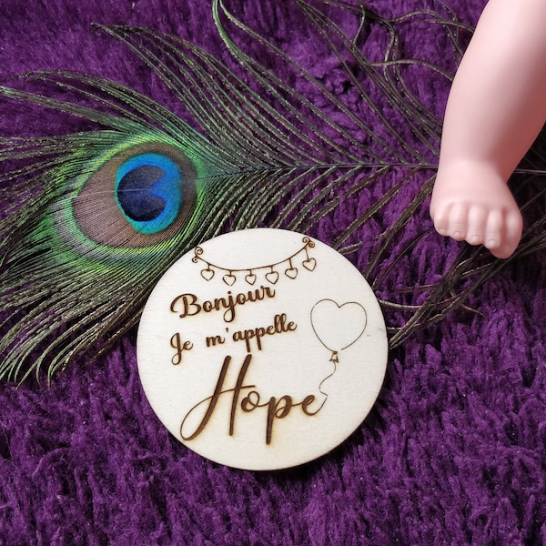 Round birth card personalized wooden birth announcement