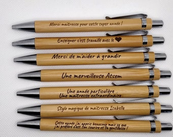 Bamboo ballpoint pen, personalized gift idea - Christmas, party, nanny/mistress, wedding, announcement, witness, godmother/godfather - laser engraving