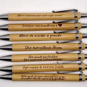 Bolígrafo de bambú, idea de regalo personalizada: Navidad, fiesta, niñera/maestro, boda, anuncio, testigo, madrina/padrino - grabado láser