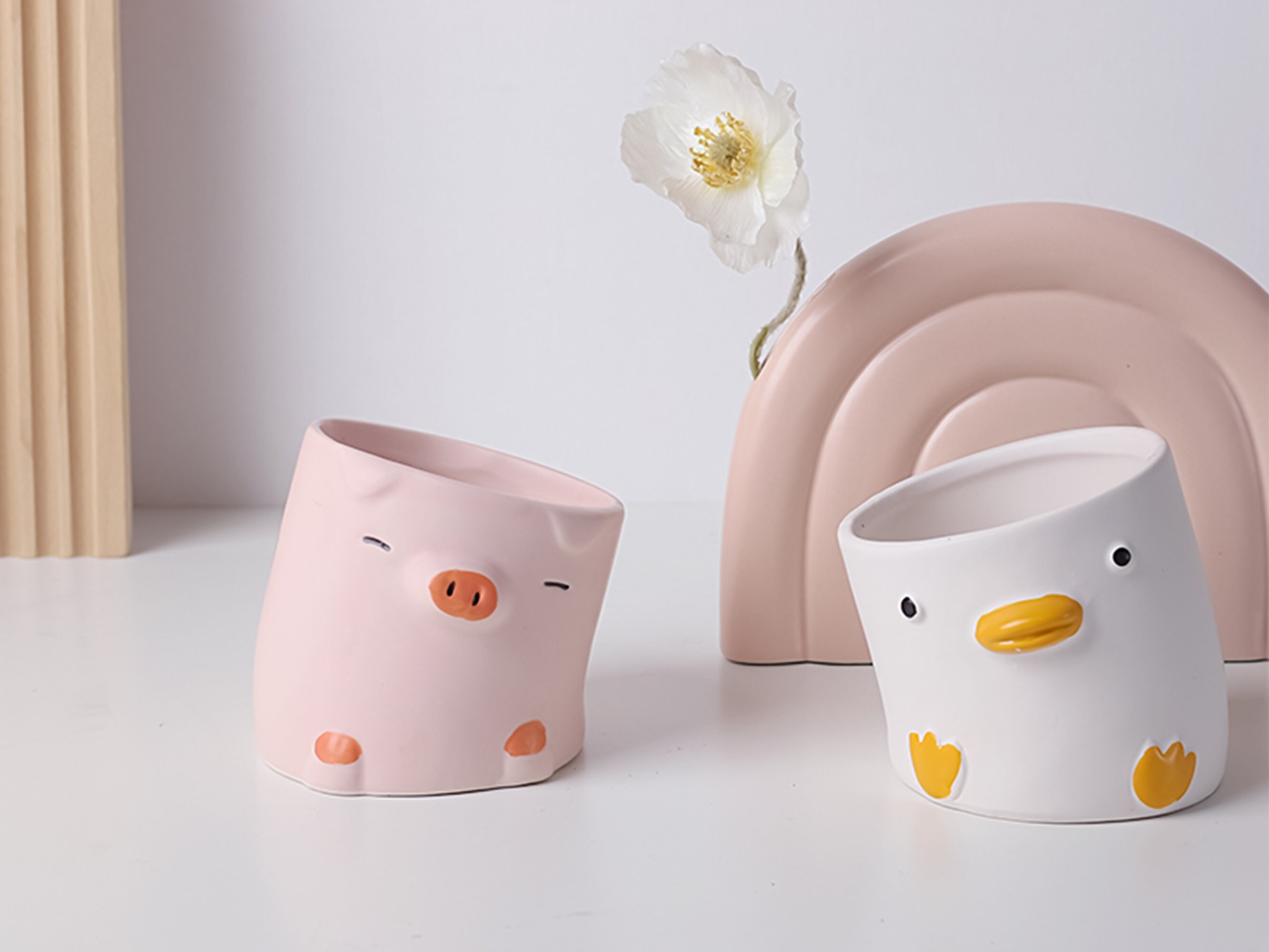 Ceramic Animal Head Vase for Succulents Duck Pig Crooked Etsy