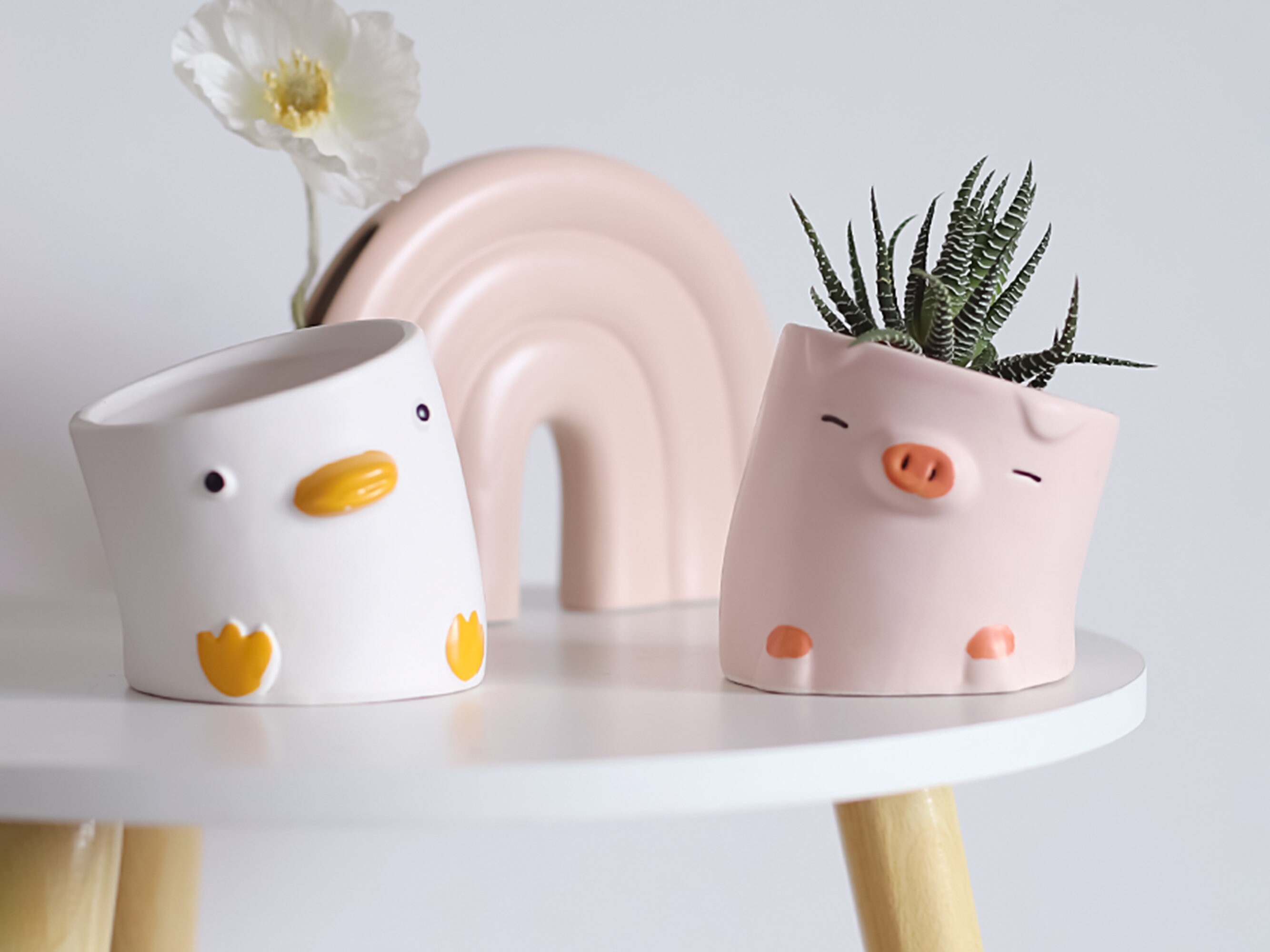 Ceramic Animal Head Vase for Succulents Duck Pig Crooked Etsy