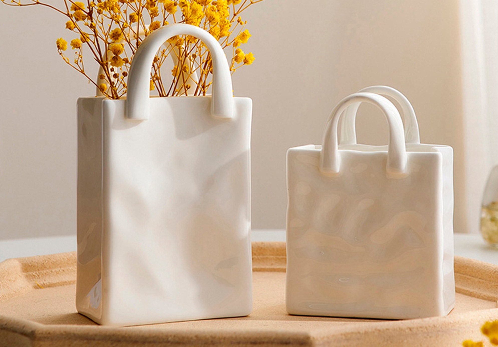 White Ceramic Paper Bag Vase Handmade Ceramic Vase Handbag Etsy