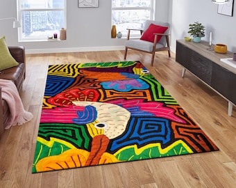 Colorful Animal Pattern Rug, Abstract Rainbow Carpet, Non Slip