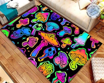Colorful Mushroom Rug, Mushroom Design, Mushroom Patterned Rug, Rug For Living Room, Custom Carpet, Popular Rug, Colorful Rug Design, Decor