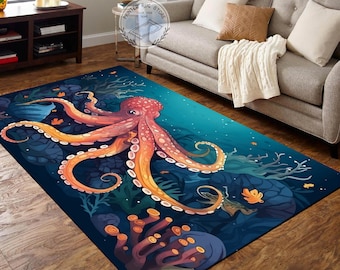 Octopus Rug for Living Room | Bedroom Beach House Decor Carpet | Housewarming Gift | Animal Rug | Horror Rug | Gothic Rug | Gift Rug Decor