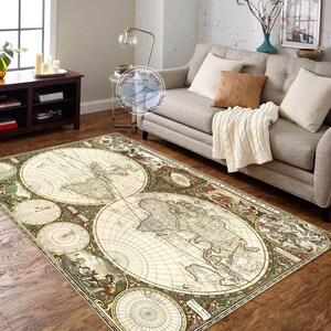 Tapete de mapa mundi, tapete retrô moderno, tapete abstrato, tapete antiderrapante de alta qualidade, tapete personalizado, para sala de estar, presente, tapete de área, mapa mundi clássico