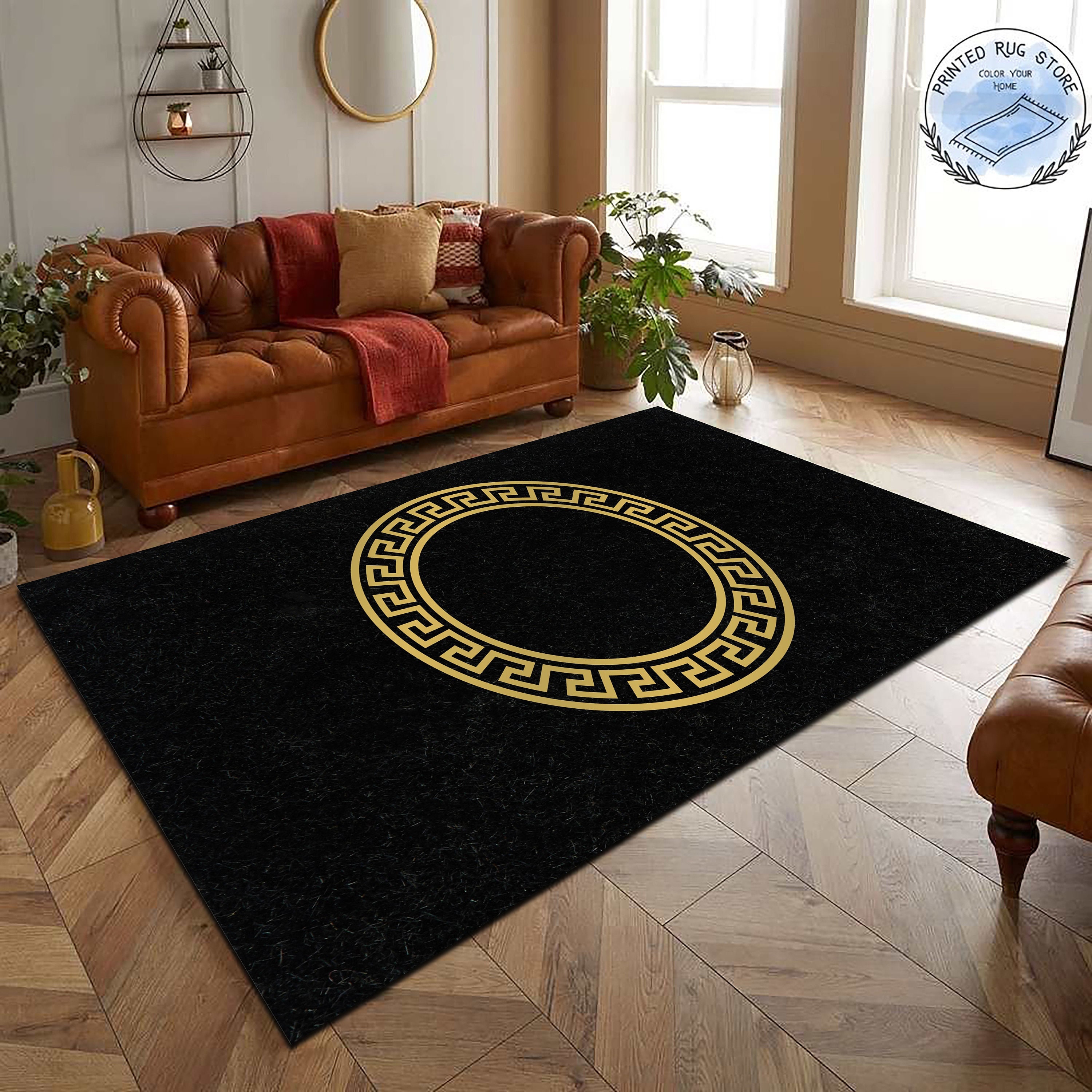 Versace Medusa Black Gold Luxury Living Room Carpet Rug