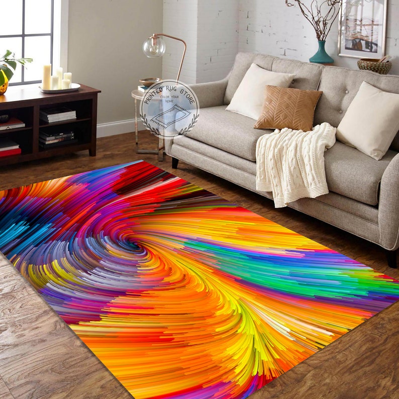 Abstract Watercolor Rug, Rainbow Non-slip Carpet, Colorful Home Decor ...