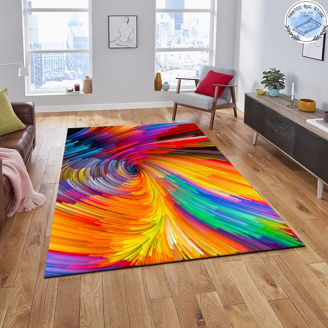 Colorful Rug, Abstract Watercolor Rug, Rainbow Carpet, Non Slip High