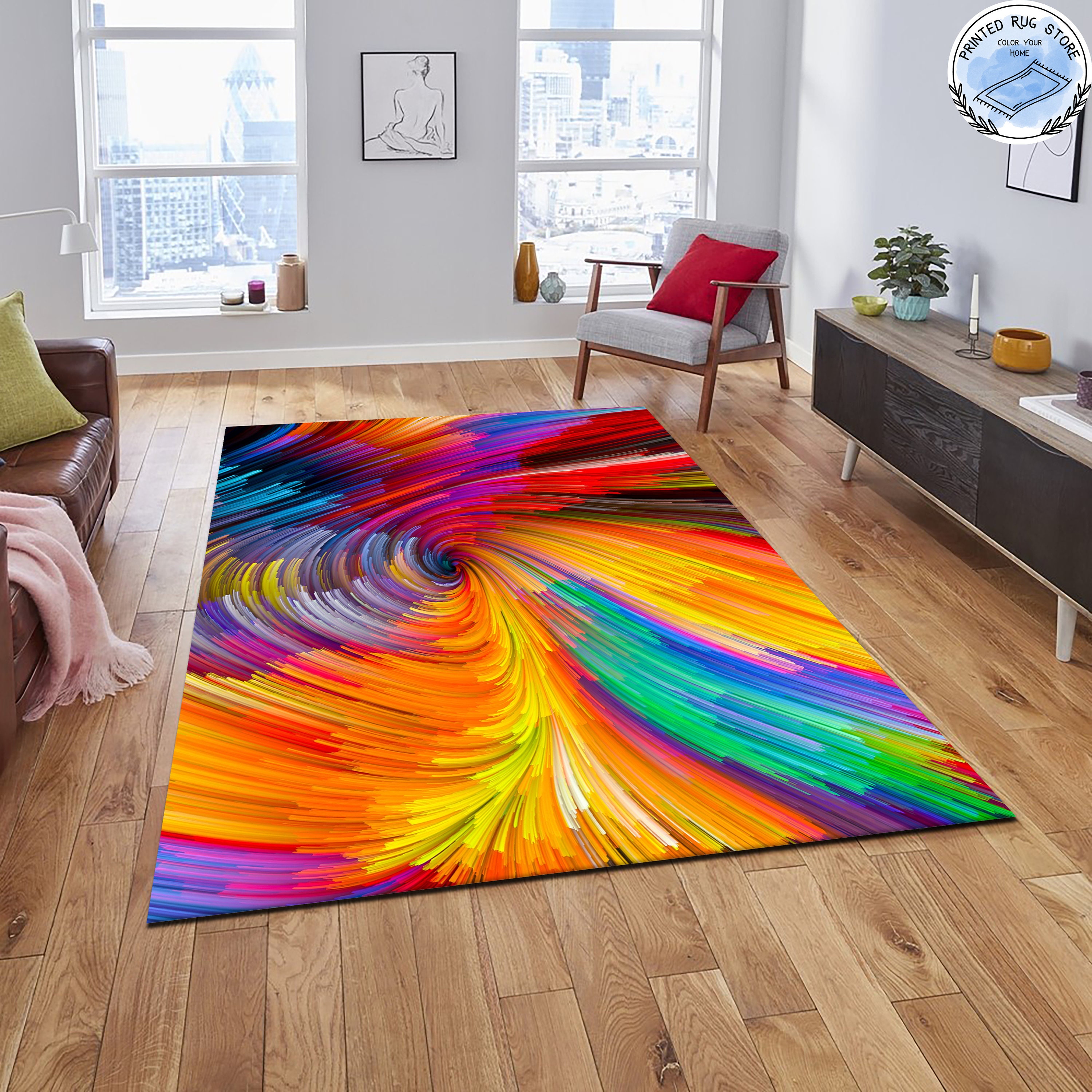 Colorful Rugs Above Abstract Watercolor Rug, Rainbow Non-slip Carpet, Colorful Home Decor ...