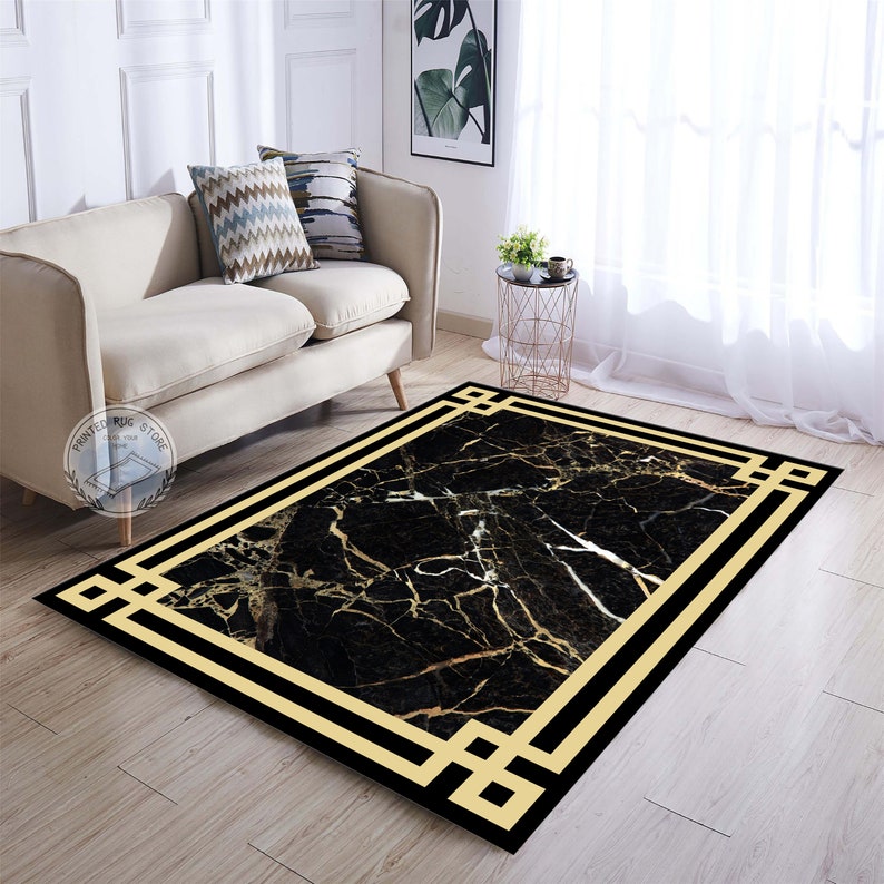 Black and Gold Marble Area Rug for Living Room Medusa Etsy