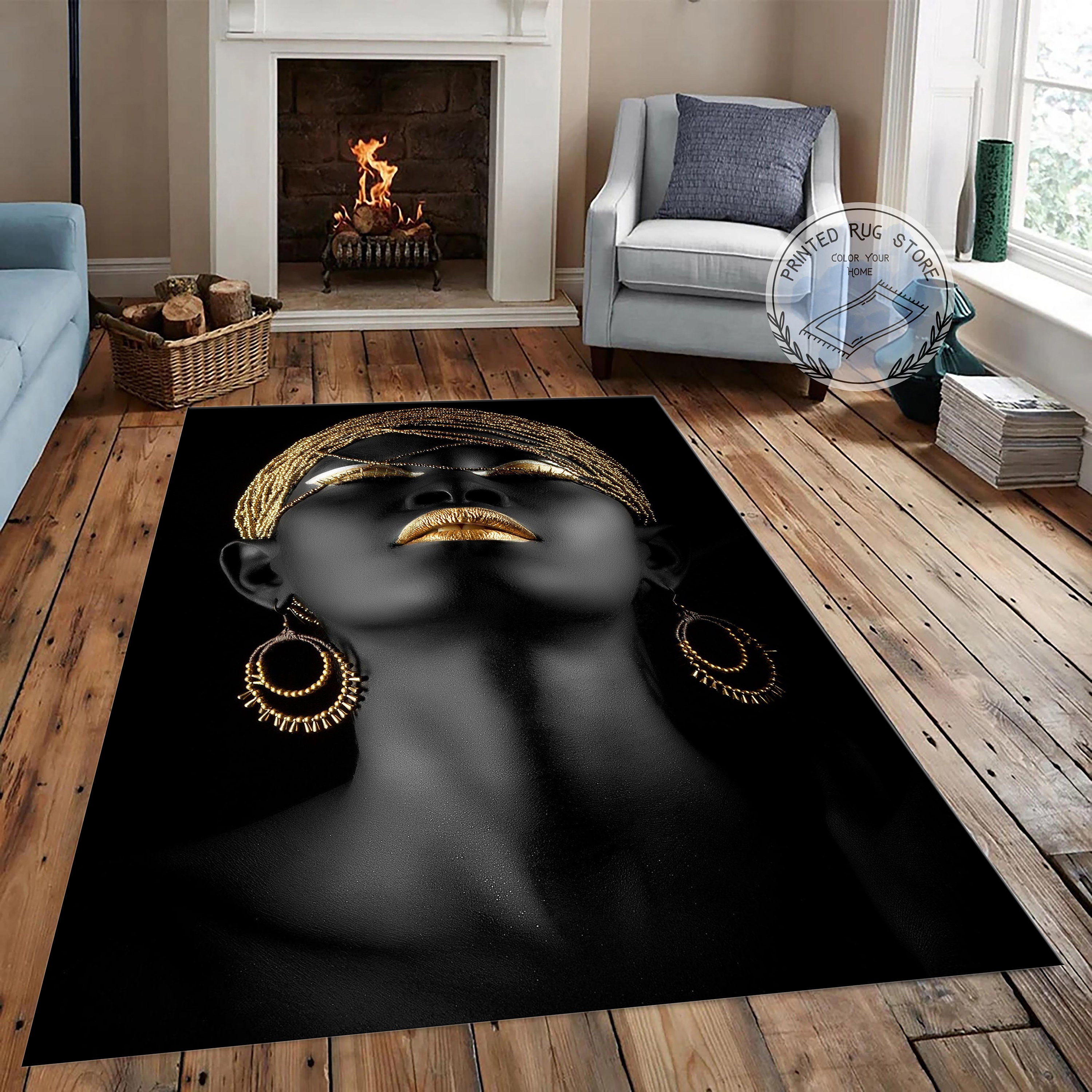 Gold Black Woman Rug Woman Patterned Rug African Women - Etsy