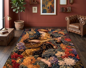 Renaissance Musician Rug for Vintage Tapestry Decor, Washable Medieval Garden Carpet, Non Slip Classical Music Rug for Living Room