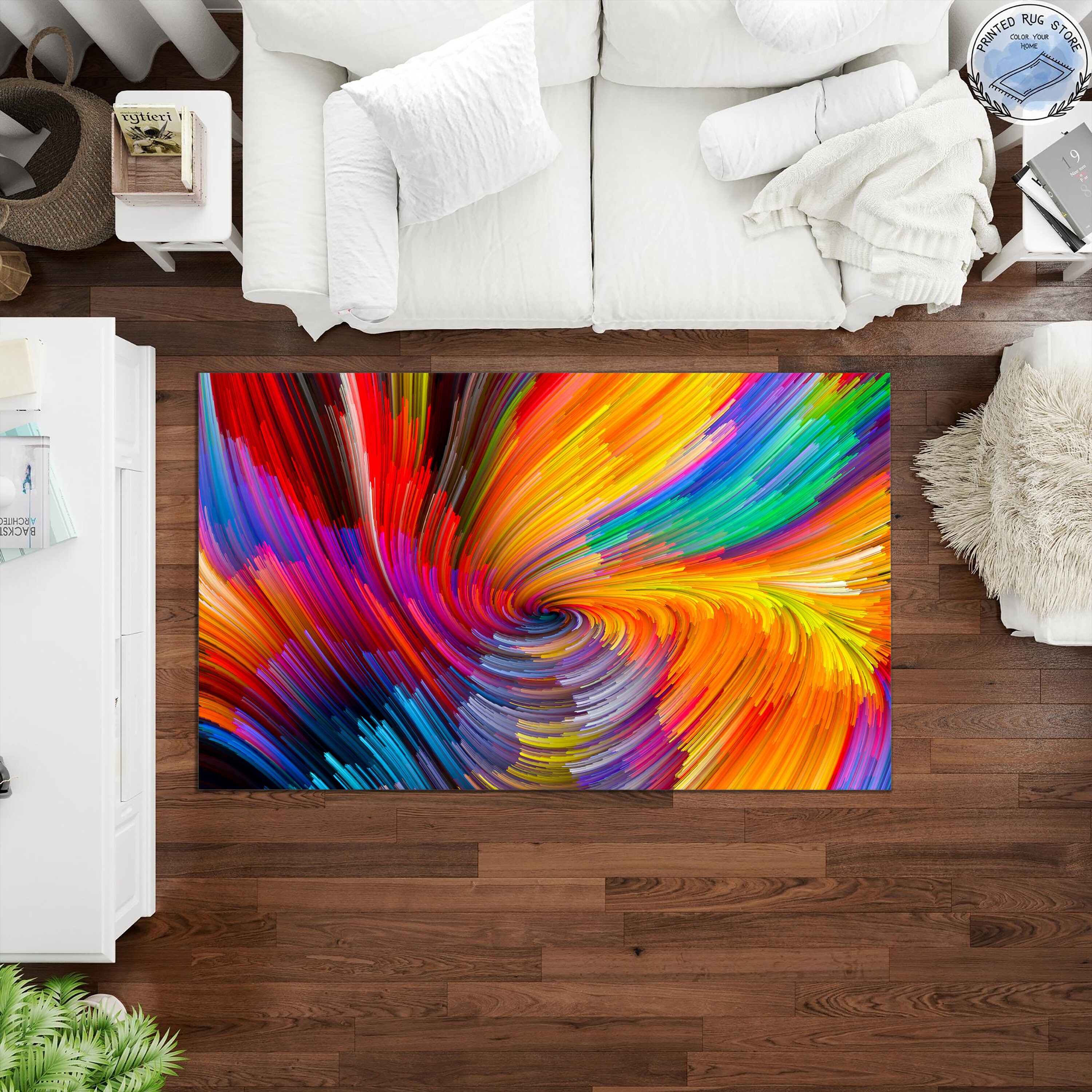 Abstract Watercolor Rug, Rainbow Non-slip Carpet, Colorful Home Decor ...