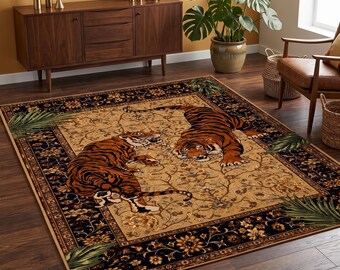 Vintage Oriental Tiger Rug – Bold Jungle Animal Carpet, Eclectic Home Decor